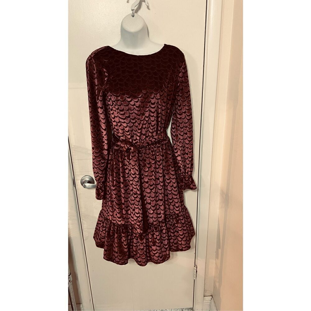 Michael Kors Burnout Velvet Tie waist Flounce Mini Dress SZ S